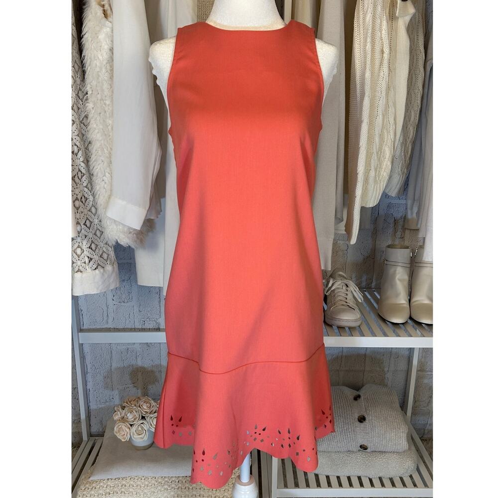 Loft Women's Size 0 Petite Women's Coral Pink Laser Cut Hem Sheath Dress #0426